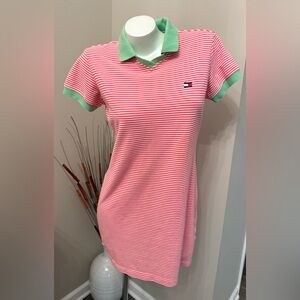 Tommy Hilfiger Polo Dress Sz S Pink & White Striped Pastel Green Collar EC